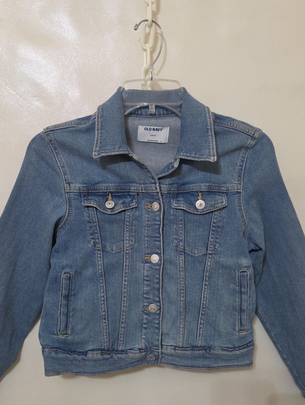 Kids Old Navy Light Wash Blue Denim Trucker Stretch Jean Jacket Size Large 10/12